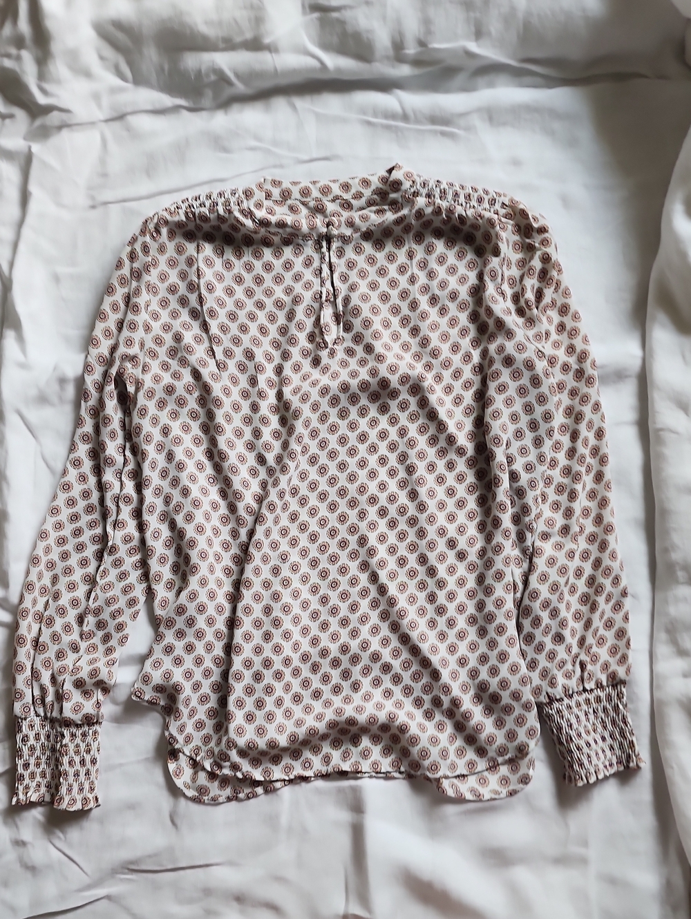 LOFT Cream Blouse with Brown Geometric Print